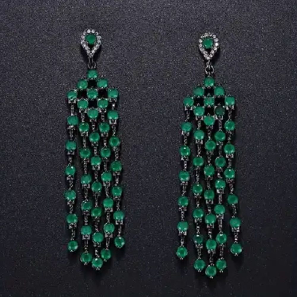 Elegant Green Chandelier Vintage Chic Cubic Zirconia Drop Prom Party Earrings